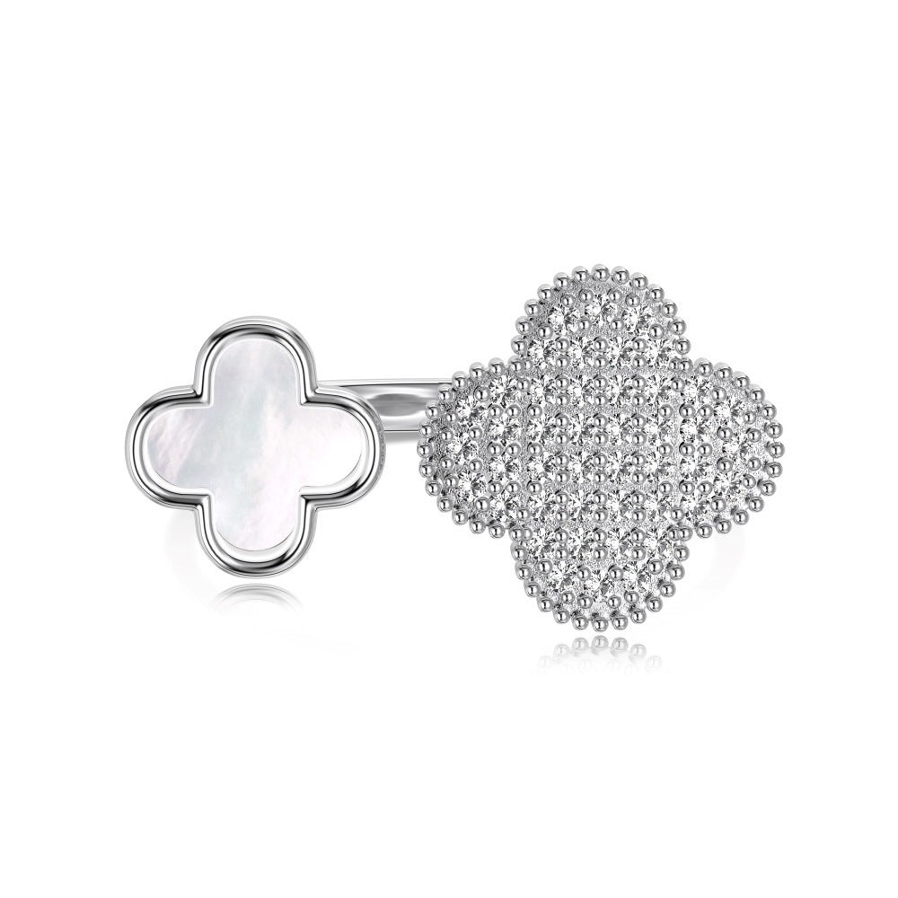 Wholesale S925 Sterling Silver Four-leaf Clover Zircon Ring