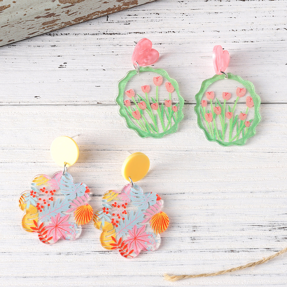 Wholesale Spring and summer flower leaf pendant earrings acrylic earrings