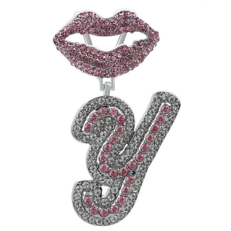 Wholesale Full Diamond Lips 26 Letters Pendant Necklace