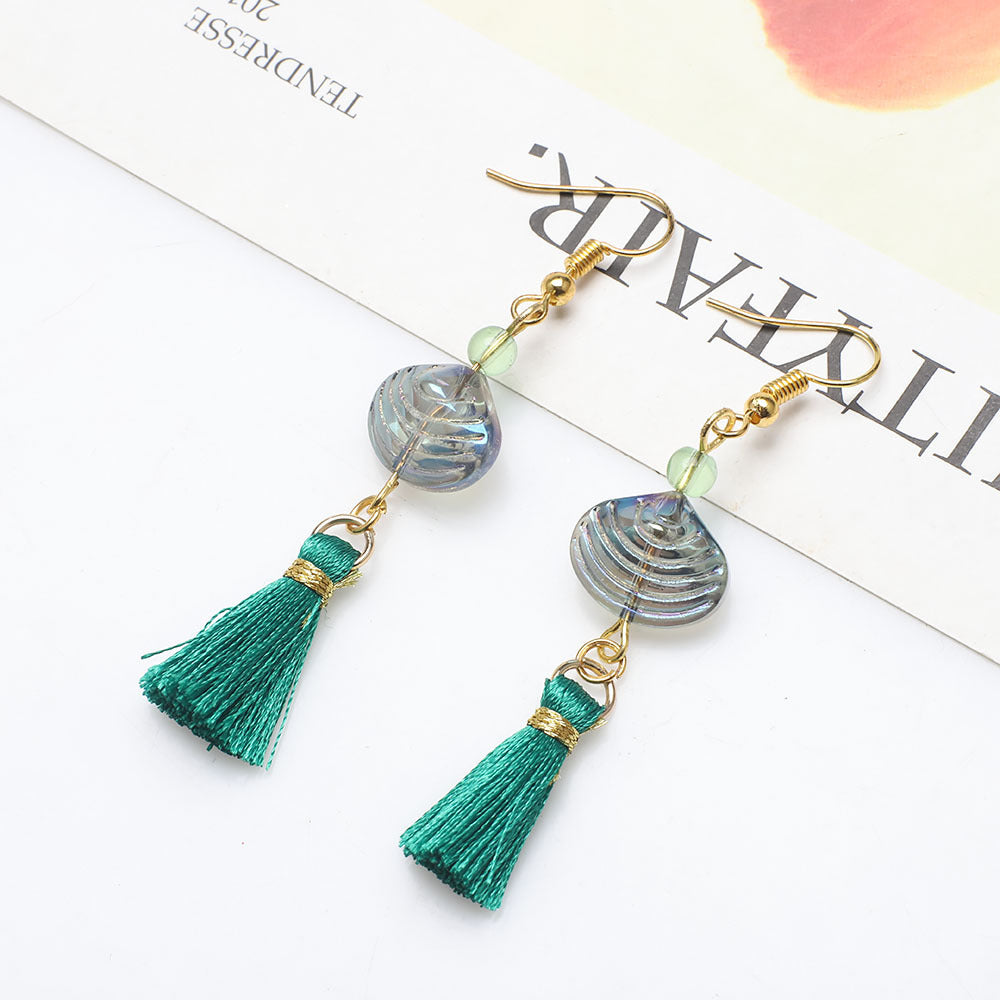 Wholesale Vintage Glass Shell Fashion Long Tassel Earrings