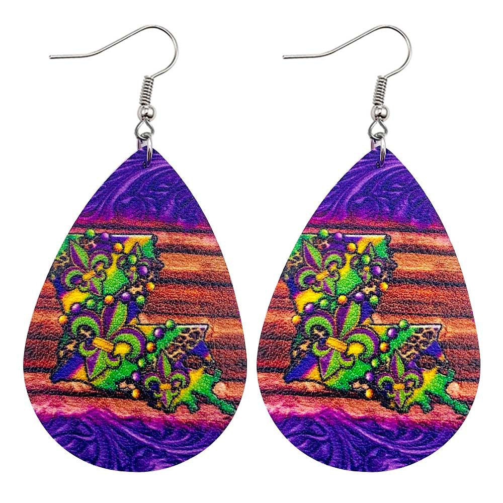 Wholesale Carnival Triple Leather Shiny Leaf Shape Bohemian Carnival Earrings