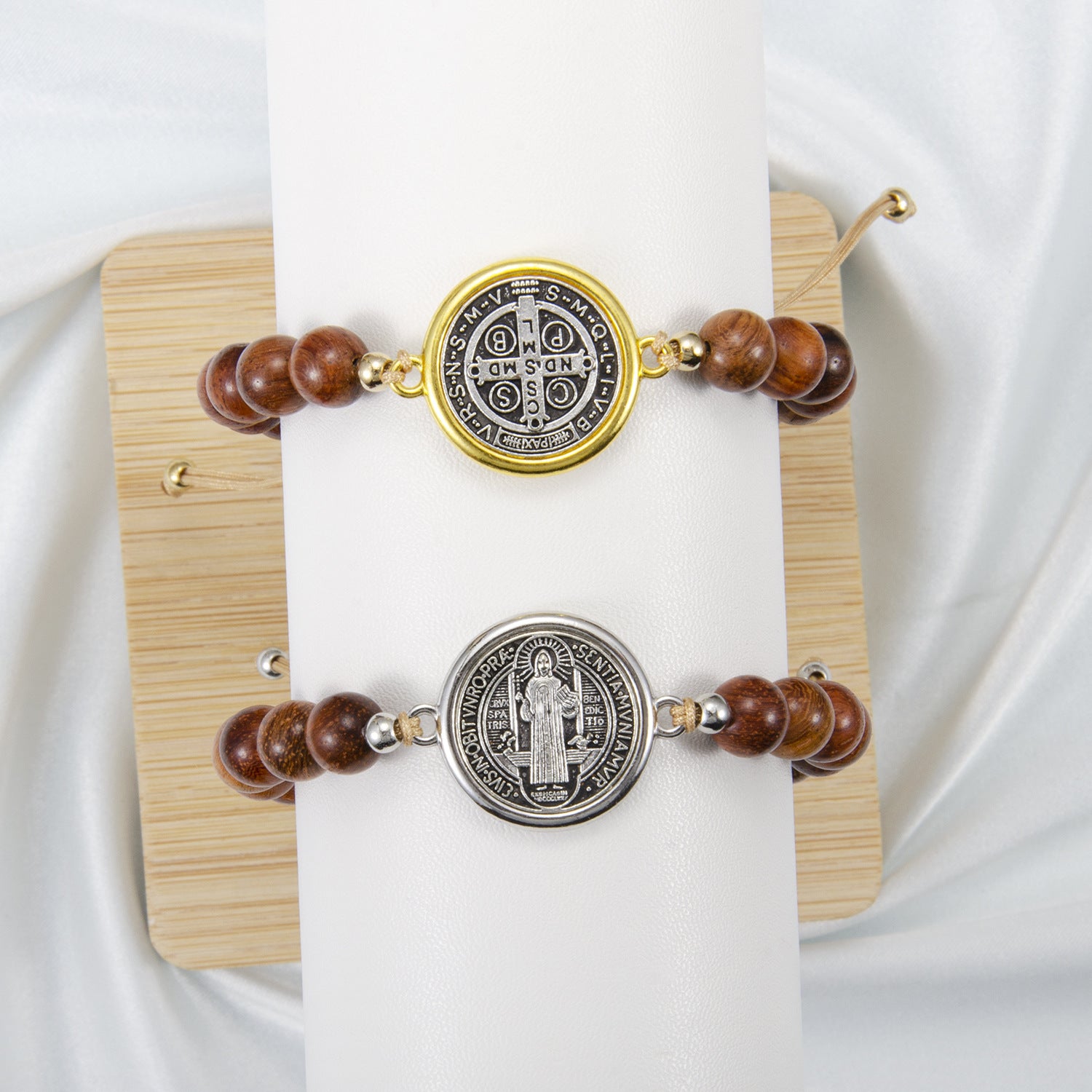Wholesale Wooden Rosary Alloy Round  Cross  Bracelet