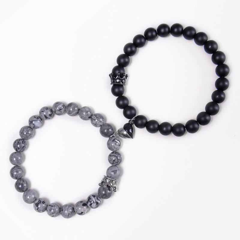 Wholesale White Turquoise Frosted Stone Magnets Attract Crown Natural Stone Beads Bracelet