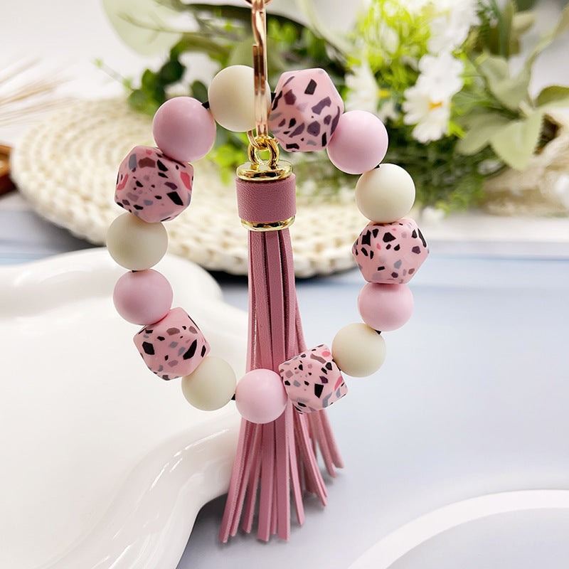 Wholesale Camouflage Stone Silicone Beaded Wrist Keychain