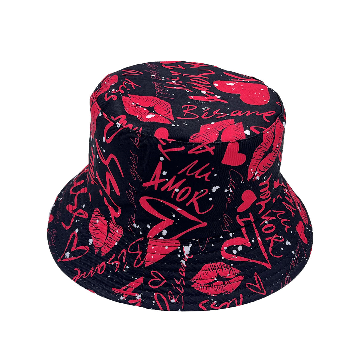 Wholesale Peach Heart Lip Printed Valentine's Day Polyester Fisherman Hat