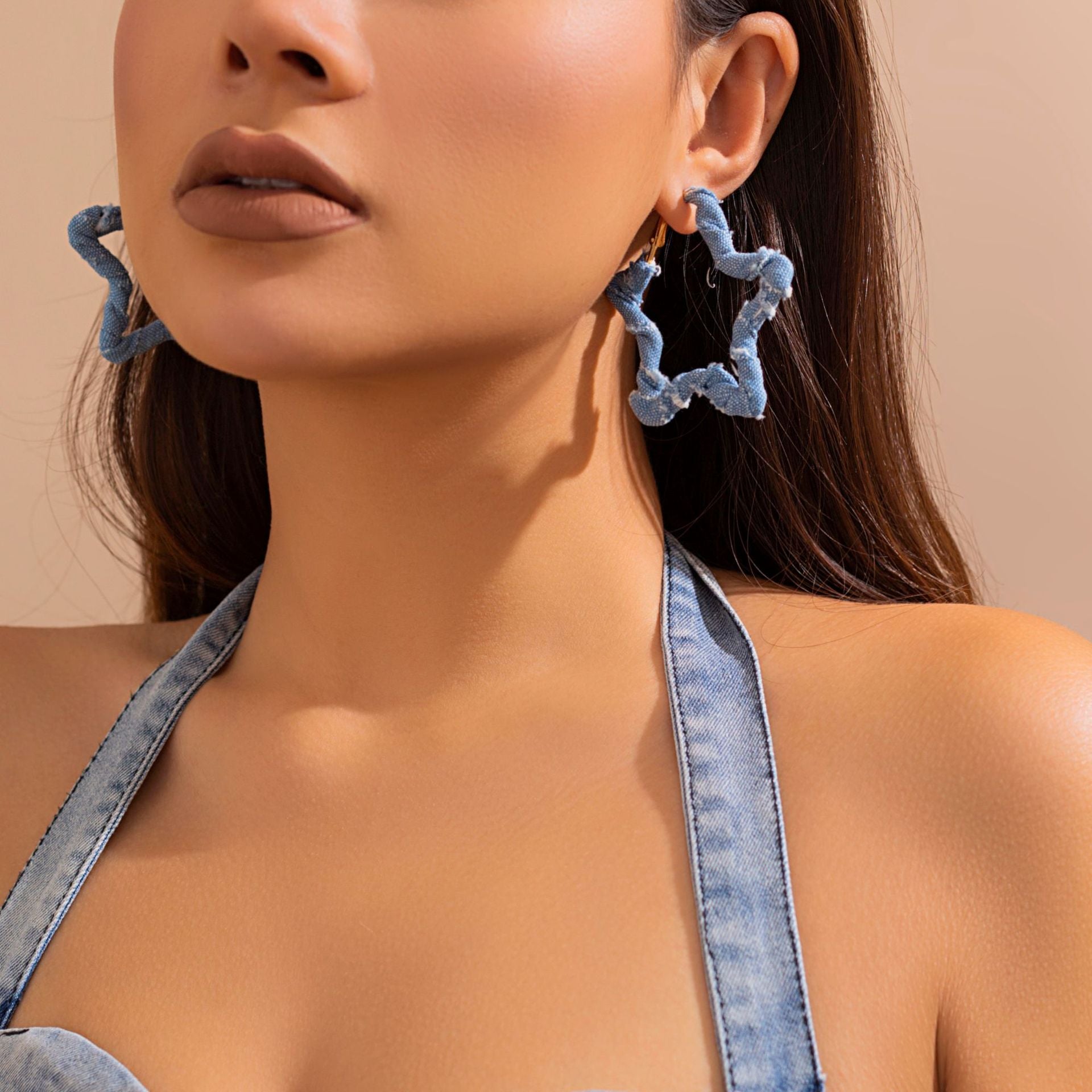Wholesale Sweet and Cool Geometric Ring Denim Earrings