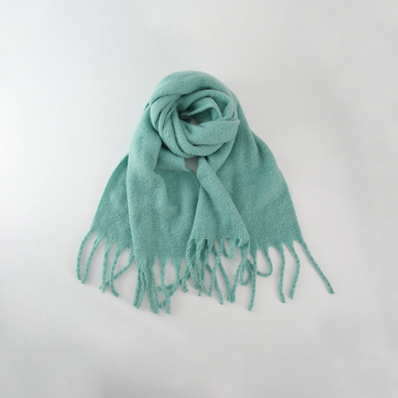 Wholesale Solid Tassel Thickened Warm Polyester Scarf