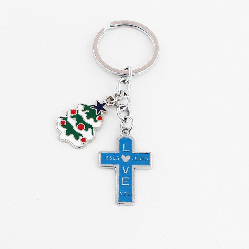Wholesale Christmas Rainbow Cross Zinc Alloy Keychain