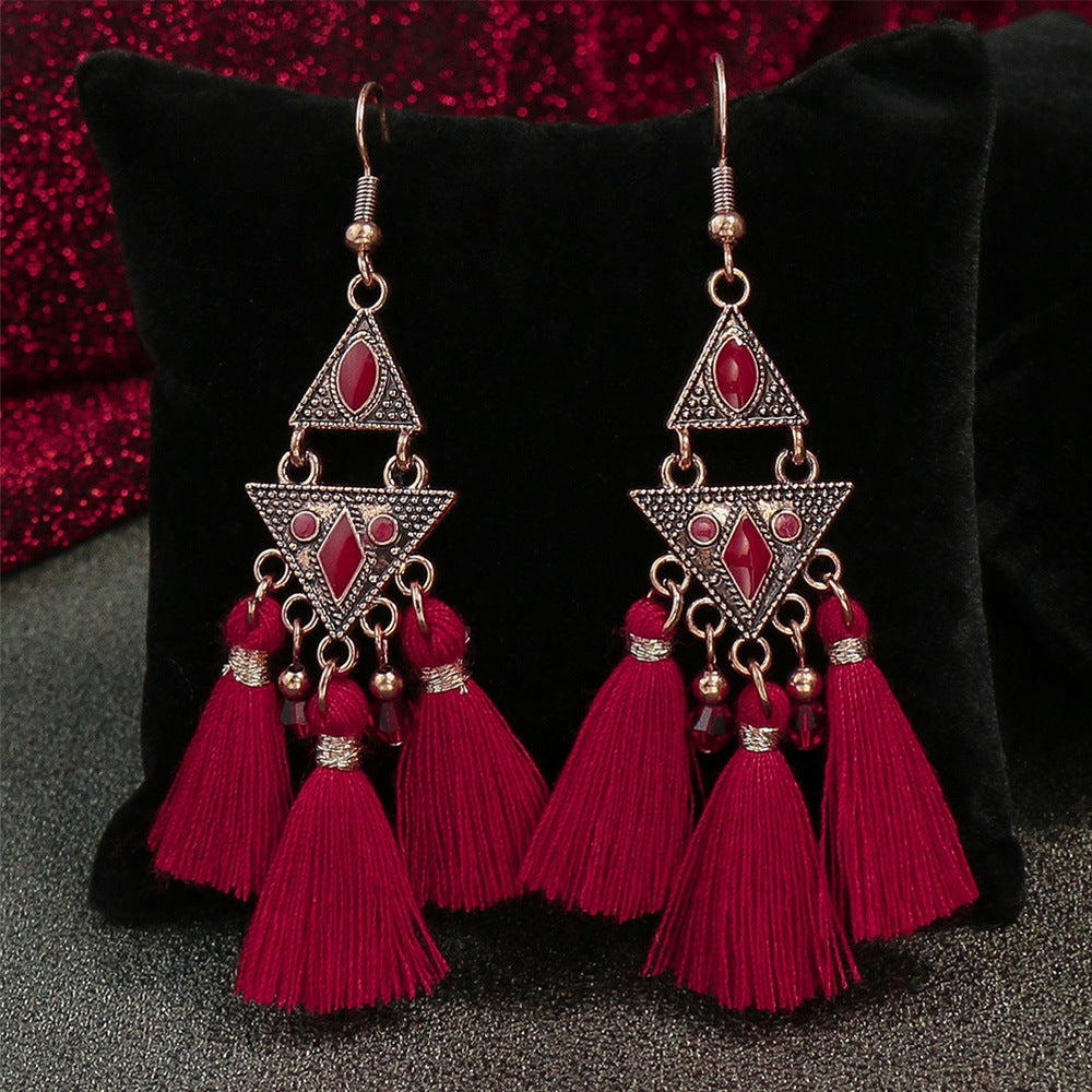 Wholesale Bohemian Red Vintage Tassel Dream Catcher Earrings