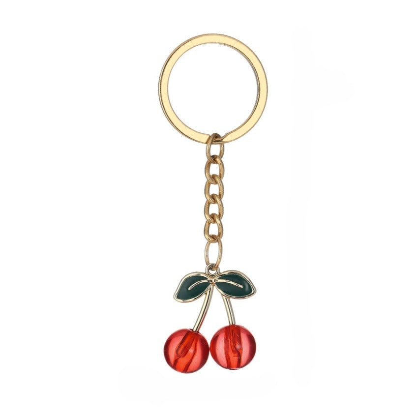 Wholesale Cute mini red transparent cherry Metal keychain