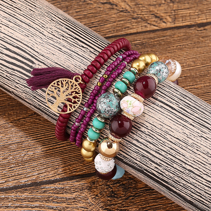 Wholesale Tassel Tree of Life Pendant Beaded Bracelet