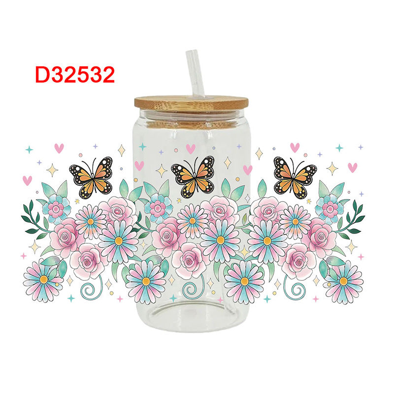 Wholesale Colorful flowers and plants  16oz Cup UV DTF Wraps