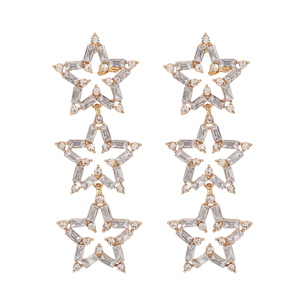 Wholesale Colorful Five-pointed Star Hollow Rhinestone Personalized Design Earrings