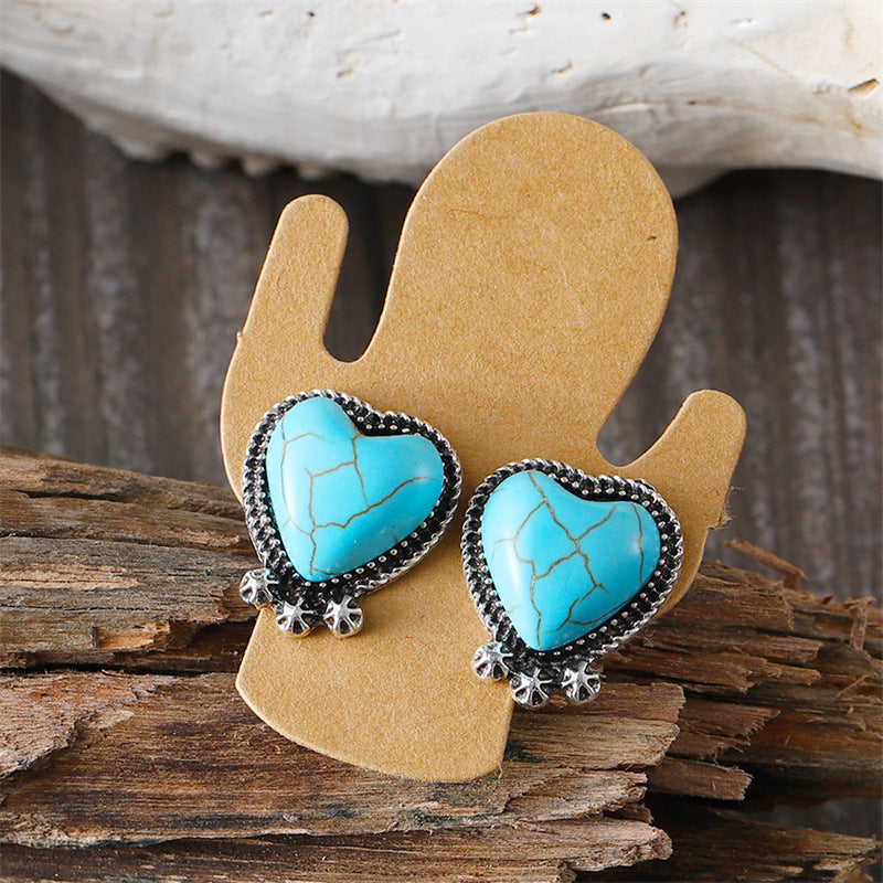 Wholesale Antique Silver Heart Earrings Necklace Set Sweet Romantic Jewelry For Party Gift Resale