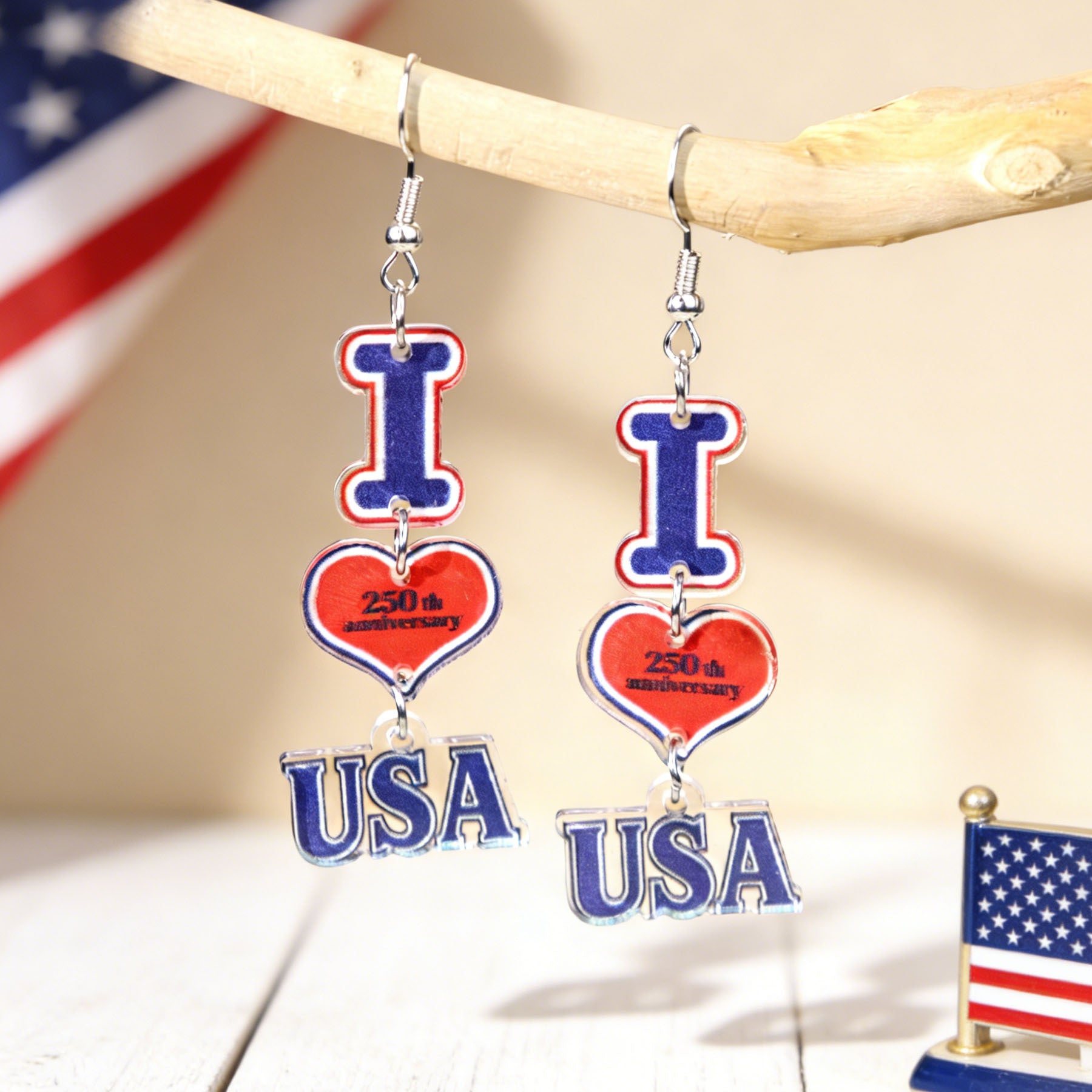 Wholesale Independence Day Anniversary Love Star Spangled Banner Acrylic Earrings