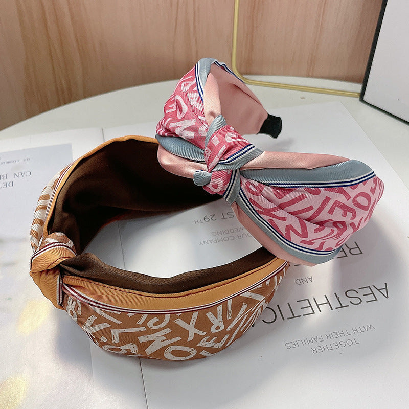 Wholesale Alphabet Numeric Wide Edge Printed Fabric Hair Hoops