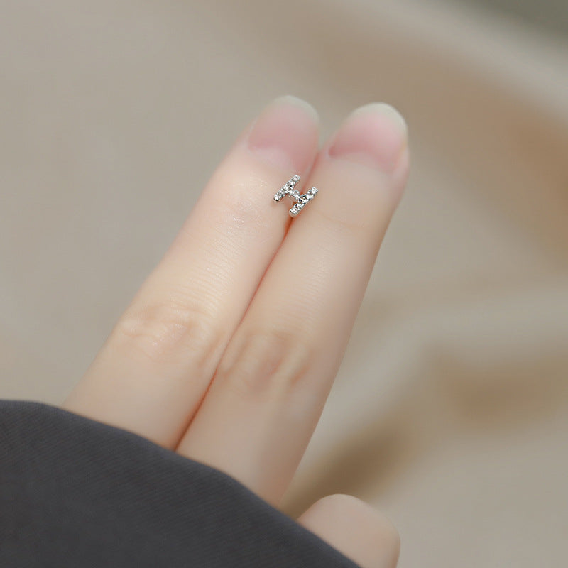 Wholesale Simple Niche Design Mini Full Diamond Earrings for Men and Women Sterling Silver Full Diamond 26 Letter Earrings