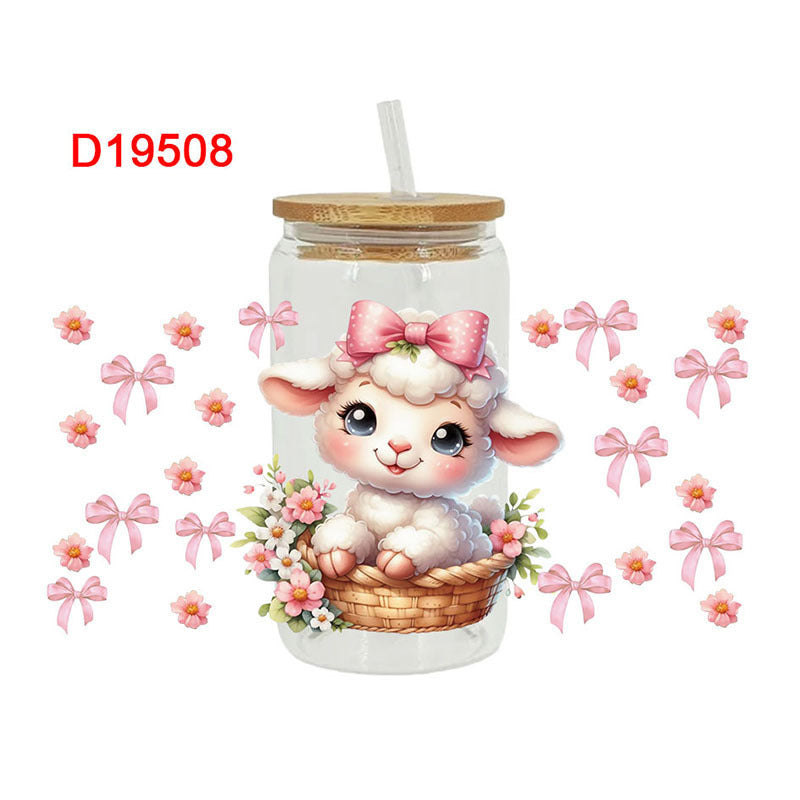 Wholesale Cute flowers lamb  calf 16oz Cup UV DTF Wraps