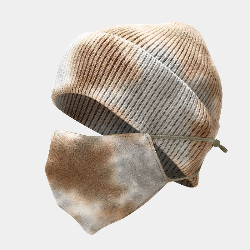 Wholesale 2023 Winter Tie Dye Hat Mask Set Outdoor Cold Resistant Face Protective Knitted Hat