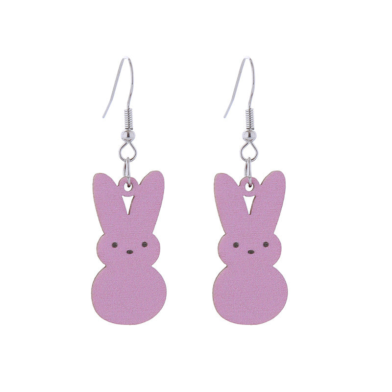 Wholesale Easter Candy Color Bunny Wooden Earrings