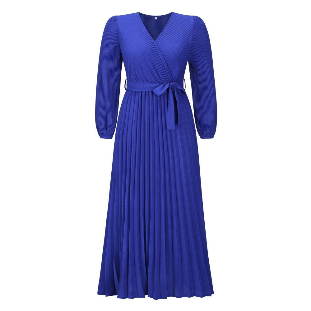 Wholesale V-neck Long Sleeve Pleated A-line Skirt