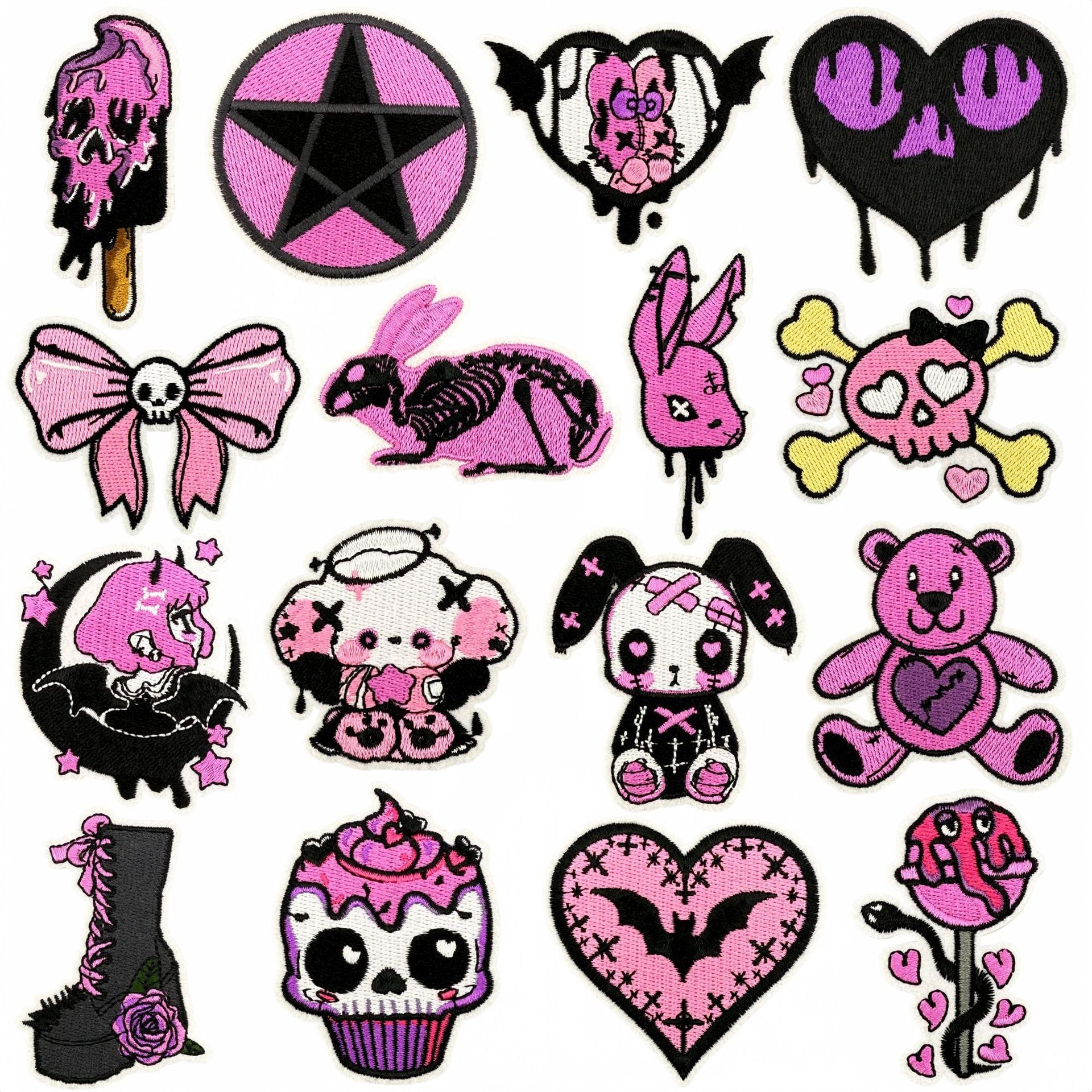 Wholesale Gothic Embroidered Iron On Patch Dark Pink Decorative Badge For Clothing DIY Accessory Trendy Gift