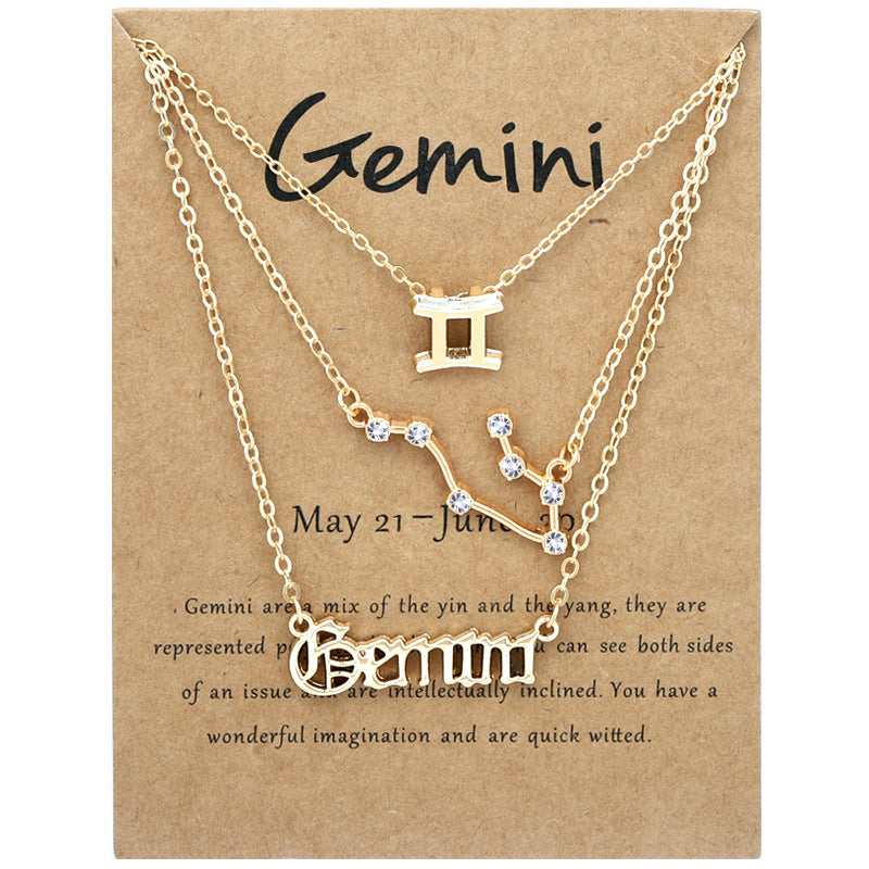 Wholesale Multi-layered Twelve Zodiac Signs Stainless Steel Necklace Set