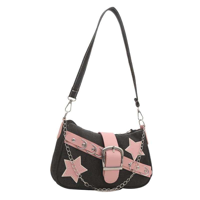 Wholesale Trendy Star Casual Denim Chain Shoulder Underarm Bag