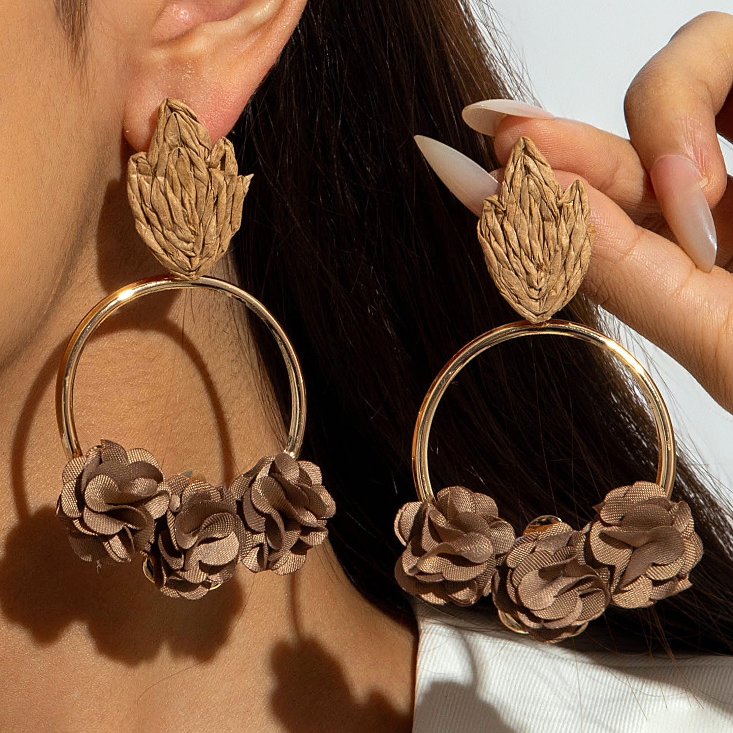 Wholesale Colorful Raffia  Woven Floral Earrings