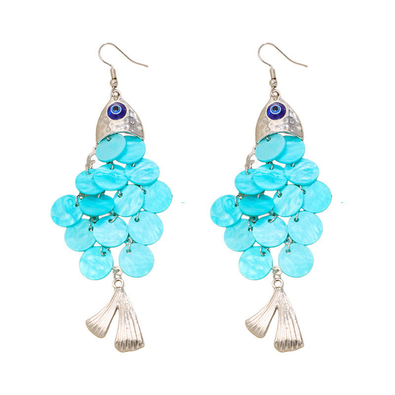 Wholesale Blue Fishtail Tassel Earrings Bohemian Vintage Women Drop Earrings Jewelry Accessory