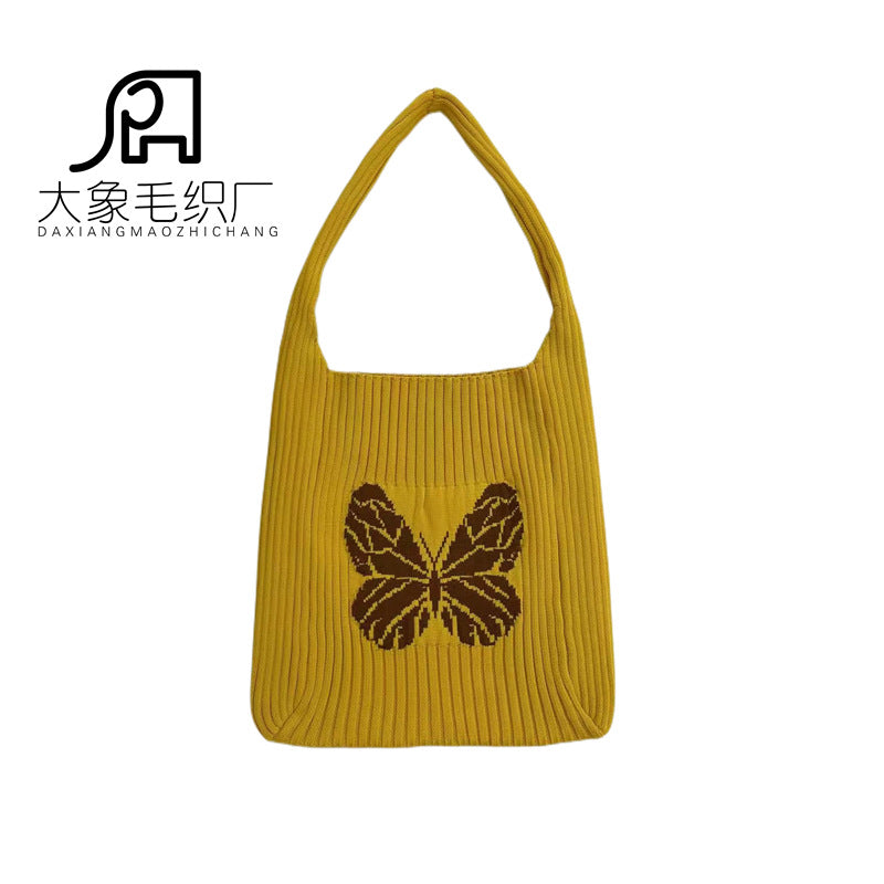 Wholesale Woven Contrast Color Butterfly Knitted Shoulder Bag