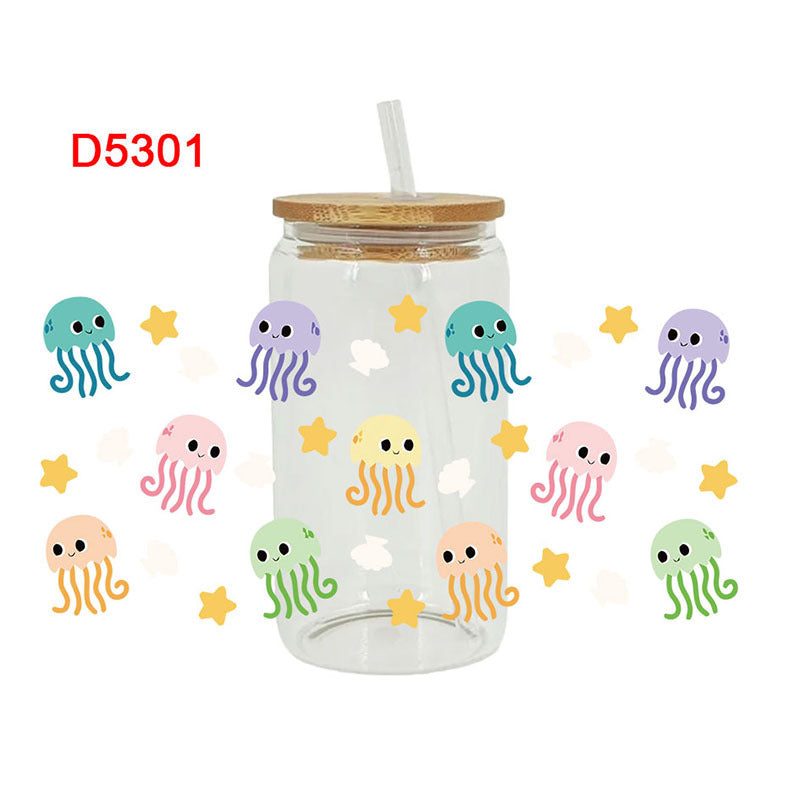 Wholesale Colorful cute marine cartoon animals 16oz Cup UV DTF Wraps