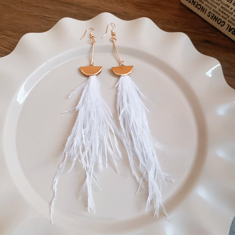 Wholesale Diamond studded bow feather tassel earrings