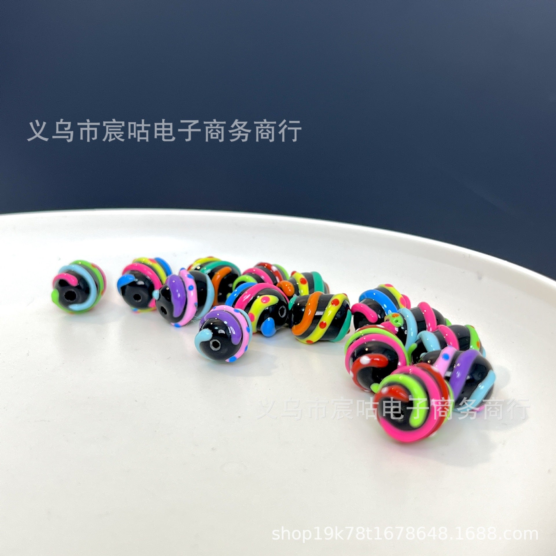Wholesale 10pcs Black barrel glassy rainbow striped beads