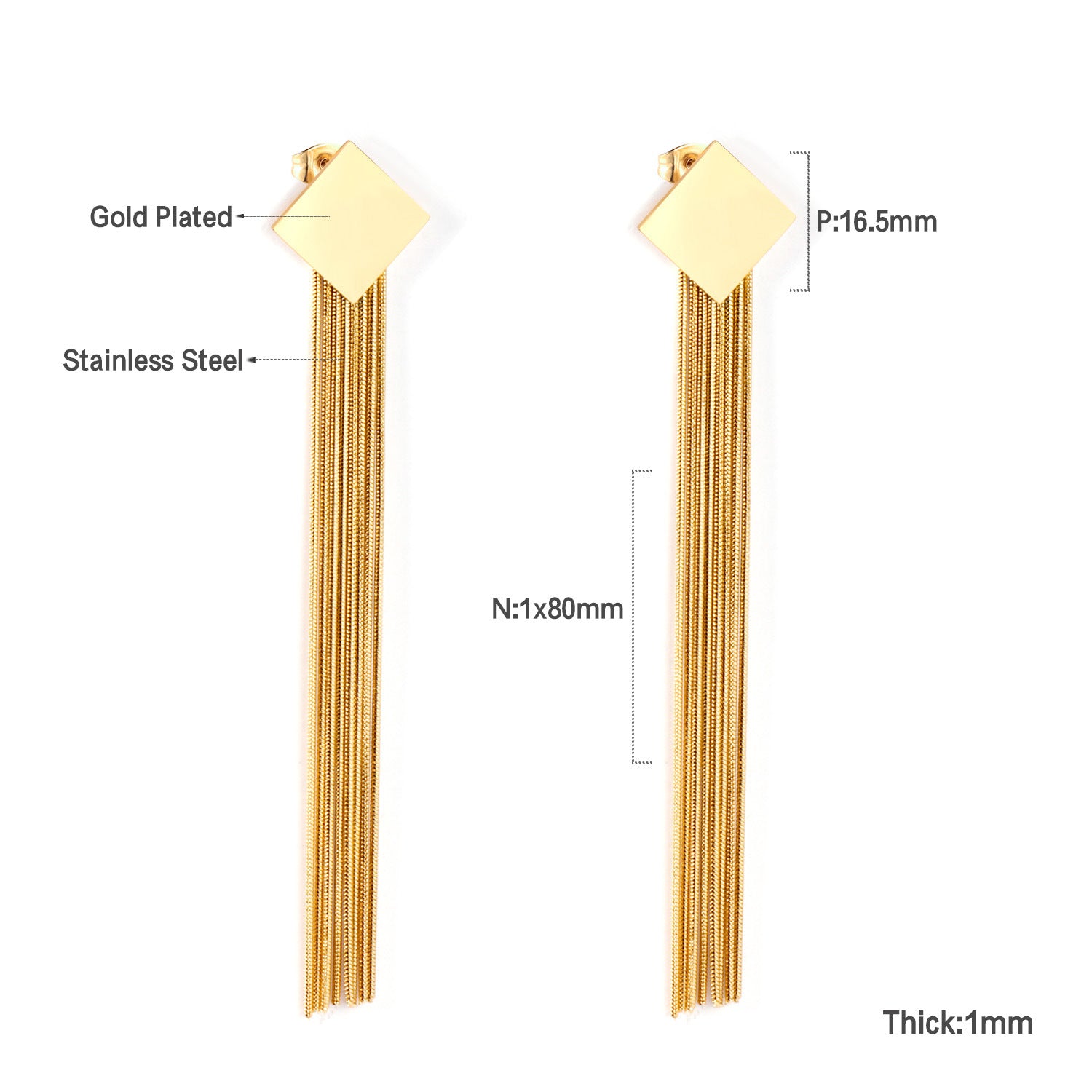 Wholesale Long Stainless Steel Chain Niche Retro Geometric Tassel Earrings