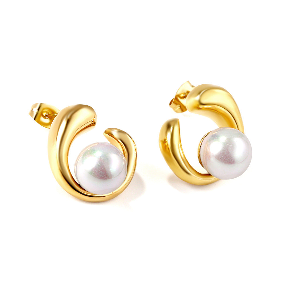 Wholesale 18k gold stainless steel earrings inlaid with pearls