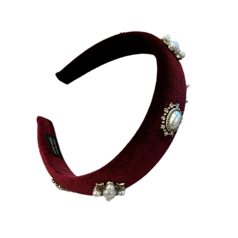 Wholesale Retro court style Baroque pearl headband French wide-rim high skull headband