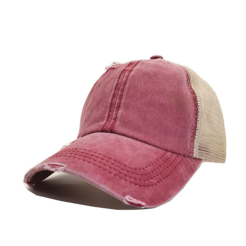 Wholesale Summer, spring and autumn light board old outdoor sunscreen grid washed ponytail baseball cap