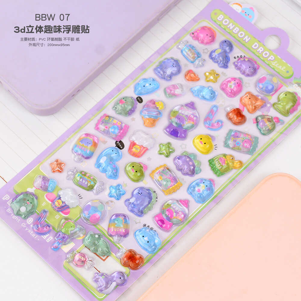 Wholesale Rainbow clouds diverse cartoon animals 3D stickers