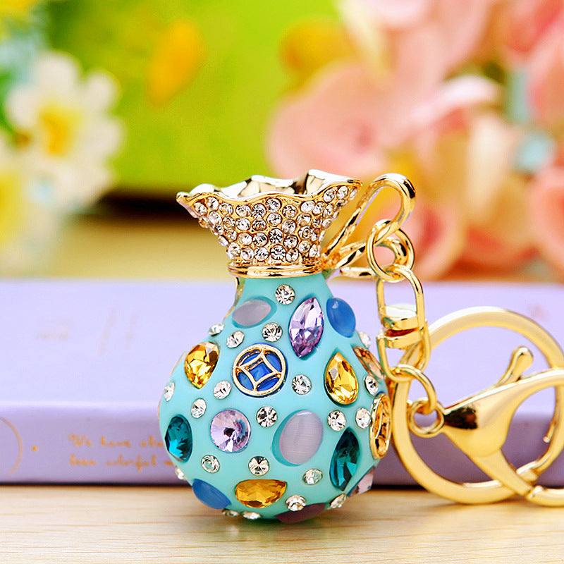 Wholesale Metal Pink Rhinestone Lucky Bag Keychain Chinese Style Car Key Accessory For Women Gift