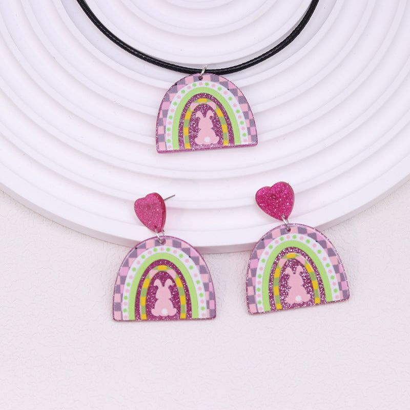 Wholesale Easter rabbit colored printed Easter egg acrylic earrings