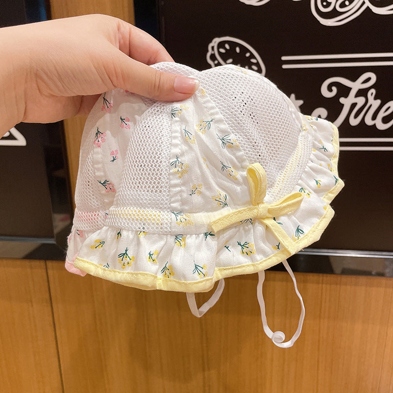 Wholesale Cotton Children's Summer Floral Mesh Breathable Bucket Hat