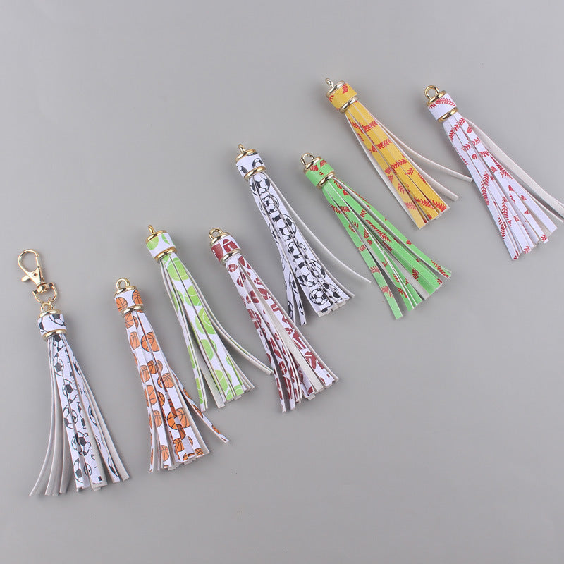 Wholesale 8cm PU Leather Ball-shaped Floral Tassel Keychain Accessories