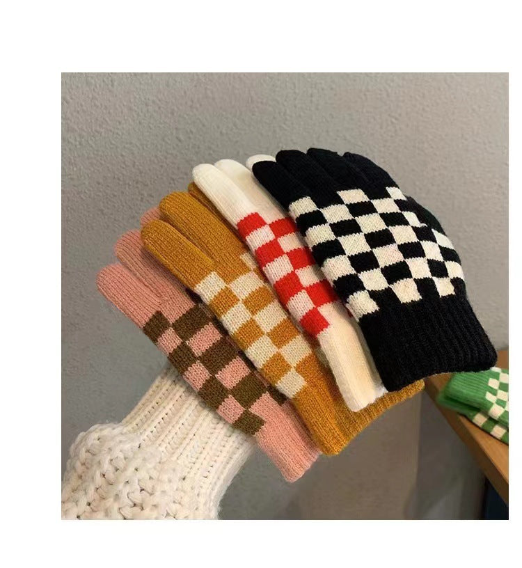 Wholesale Winter Acrylic Touch Screen Plus Velvet Thickened Checkerboard Plaid Cycling Gloves