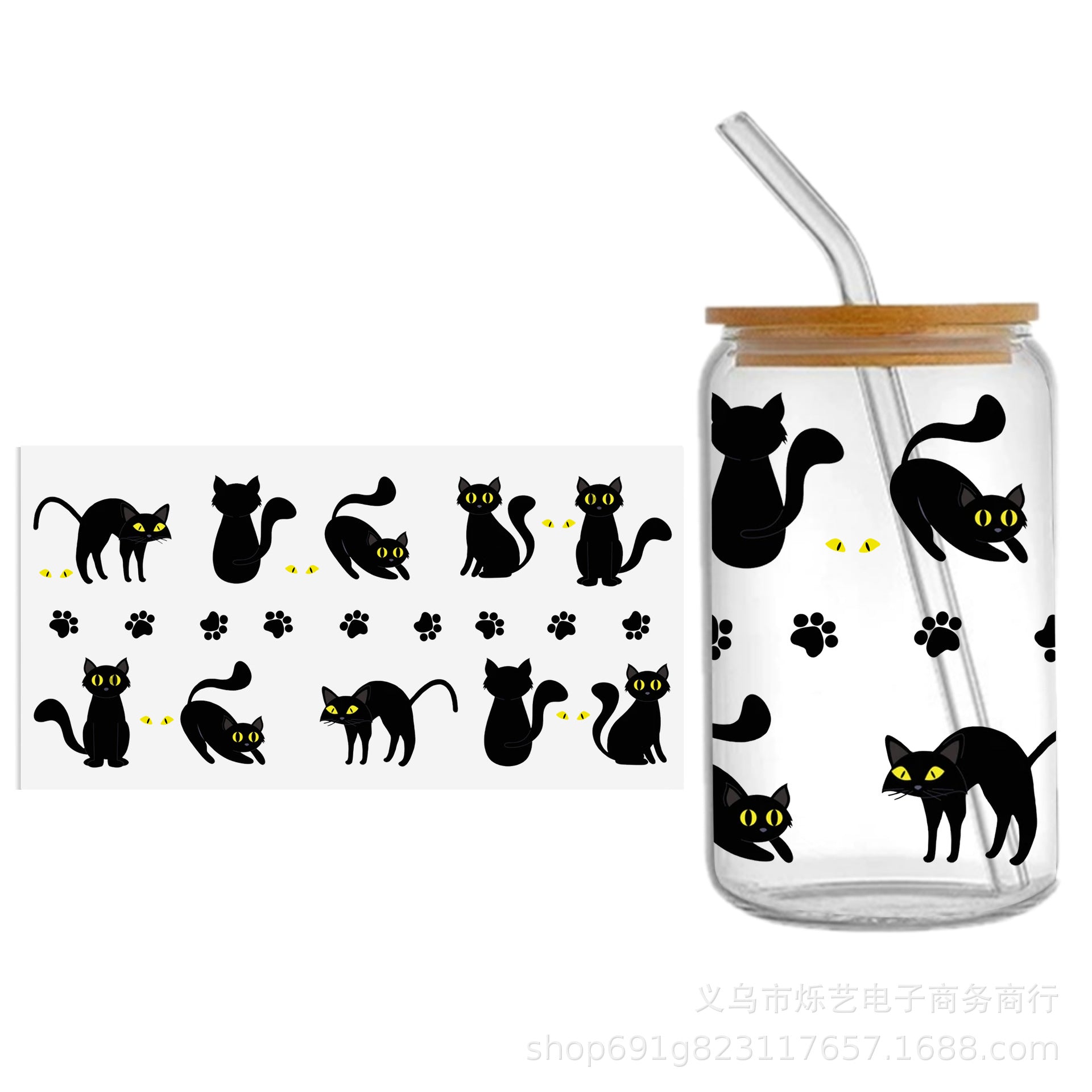Wholesale cute Cat Animal Series 16oz Cup UV DTF Wraps