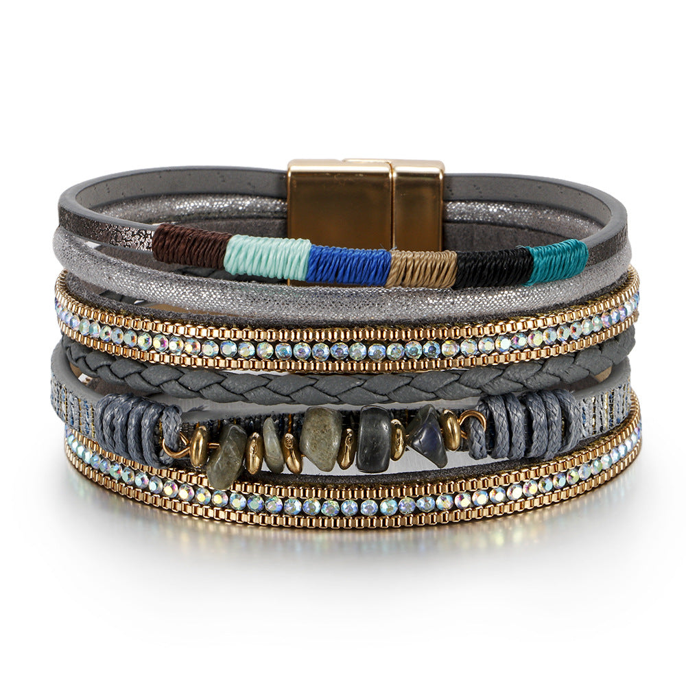 Wholesale Turquoise Bohemian Colorful Rope Woven Multilayer Leather Bracelets