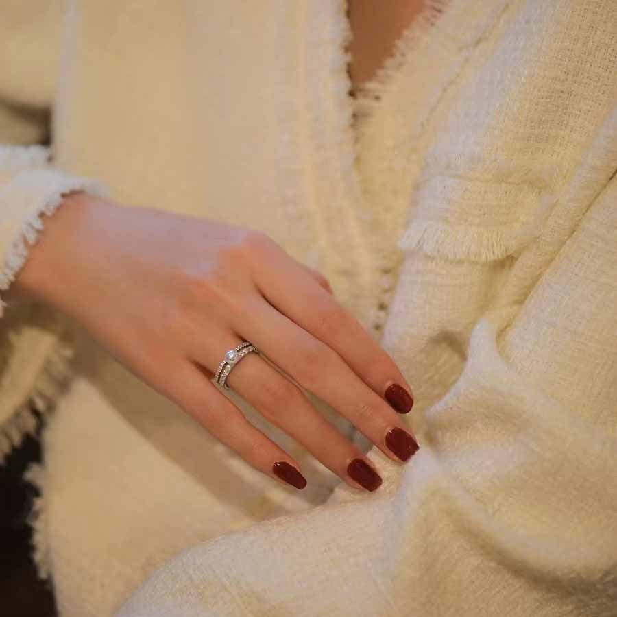 Wholesale Double-layer Diamond Studded Pearl Copper Rings