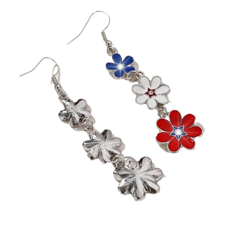 Wholesale Independence Day Multicolored Flower Droplet Earrings