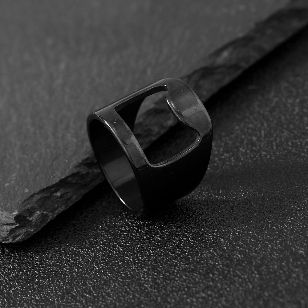 Wholesale Opener Ring Laser Cut Hollow Beer Bottle Opener Titanium Steel Ring