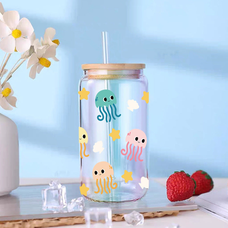 Wholesale Colorful cute marine cartoon animals 16oz Cup UV DTF Wraps